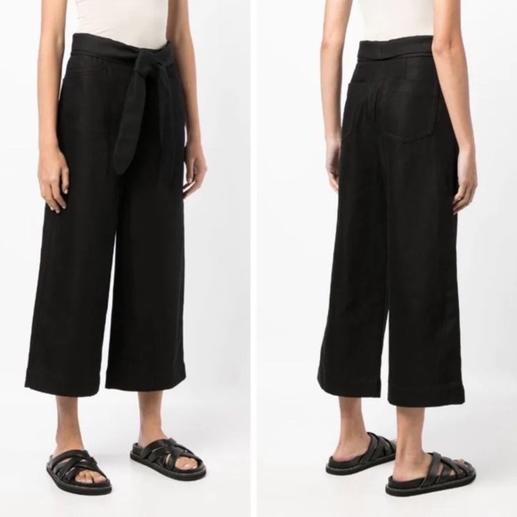 VINCE NWT Black Wide Leg Tie Front Cropped Pants - Size 10 - Picture 2 of 11